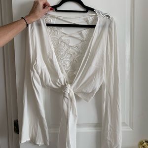 White front tie crop top